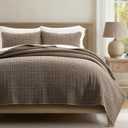 EverGrace Stonewashed 100% Natural Cotton Waffle Quilt Set Queen Size 3 Pieces, Durable, Textured & Substantial Bedding, Quilted Coverlet Bedspread with 2 Shams for All Seasons, Mushroom Brown