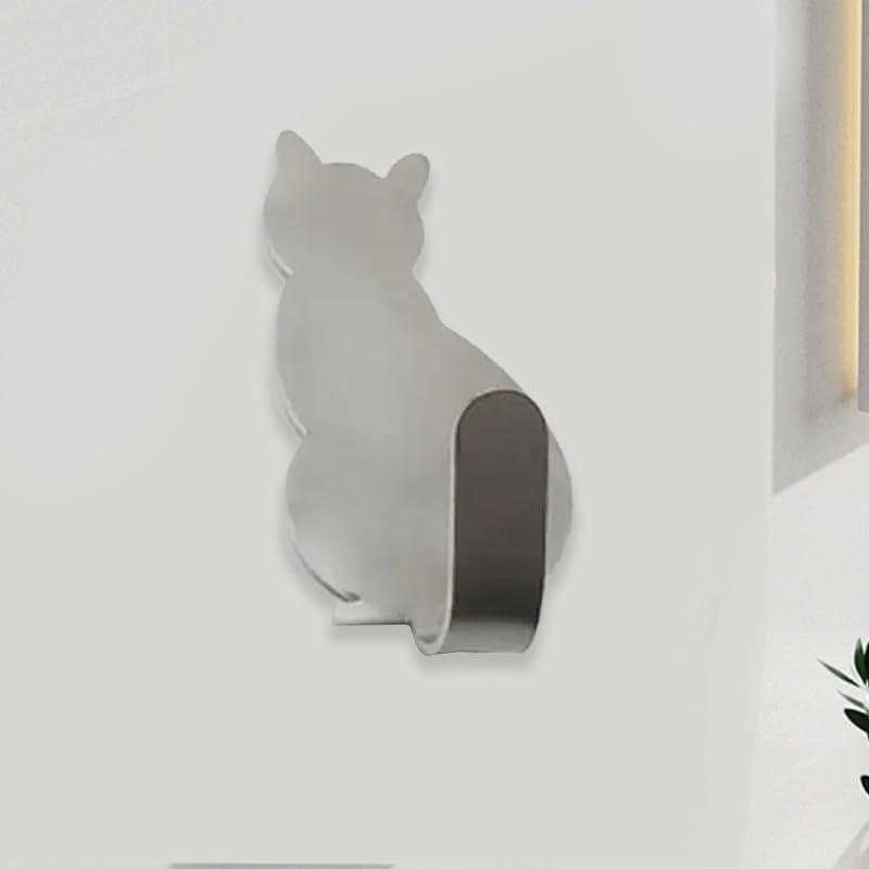 3pcs Cute Cat Shape Sticky Hooks Wall Mounted, Cartoon Free Punching Utility Hooks, Household Space Saving Storage Organizer for Entryway, Bathroom, Bedroom, Home, Dorm - Silvery