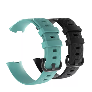 Insten 2-Pack Soft TPU Rubber Replacement Band For Fitbit Charge 4 & Charge 3, Black+Light Blue Size S