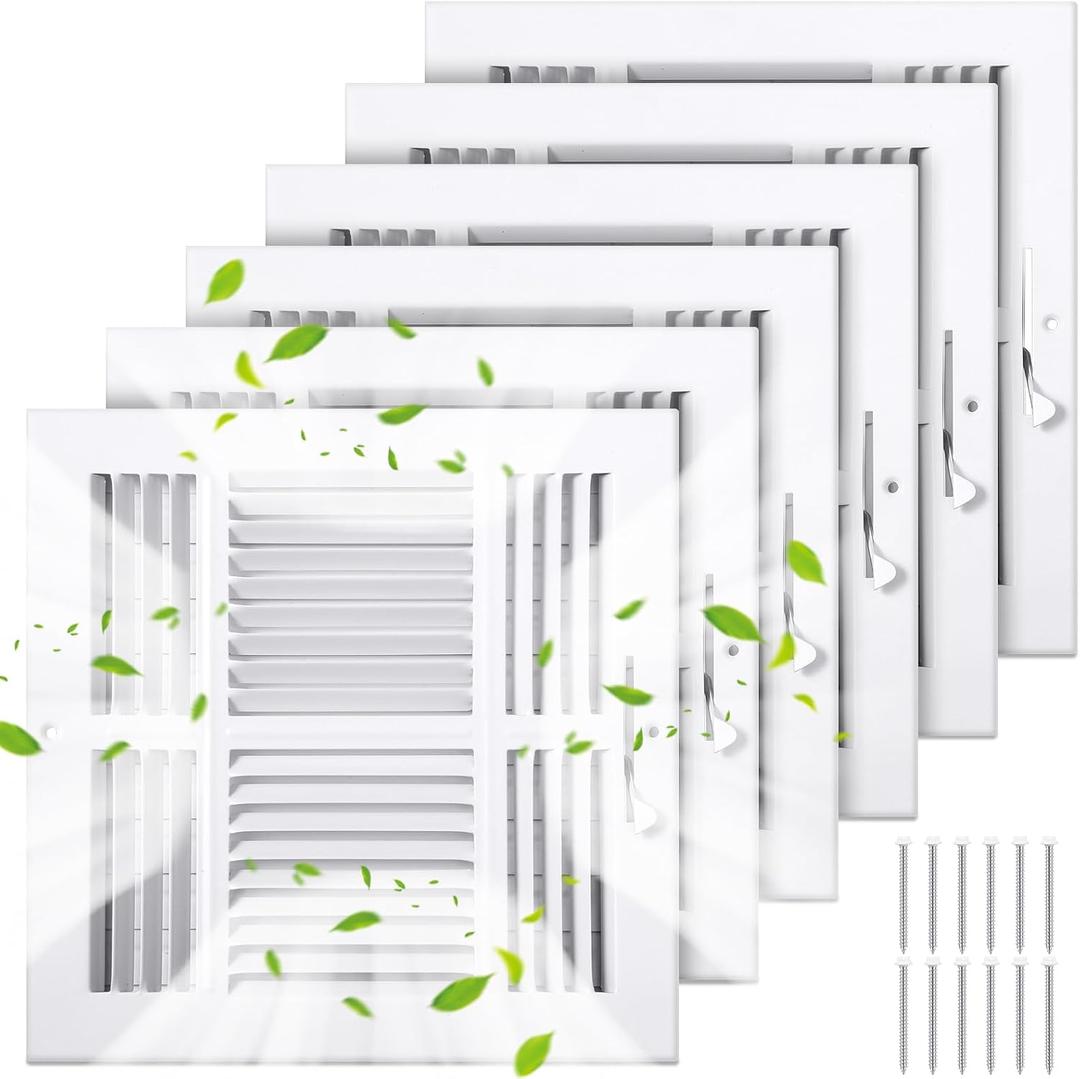 6 Pcs 10 x 10 Inch 4 Way Air Vent Cover for Wall or Ceiling Steel