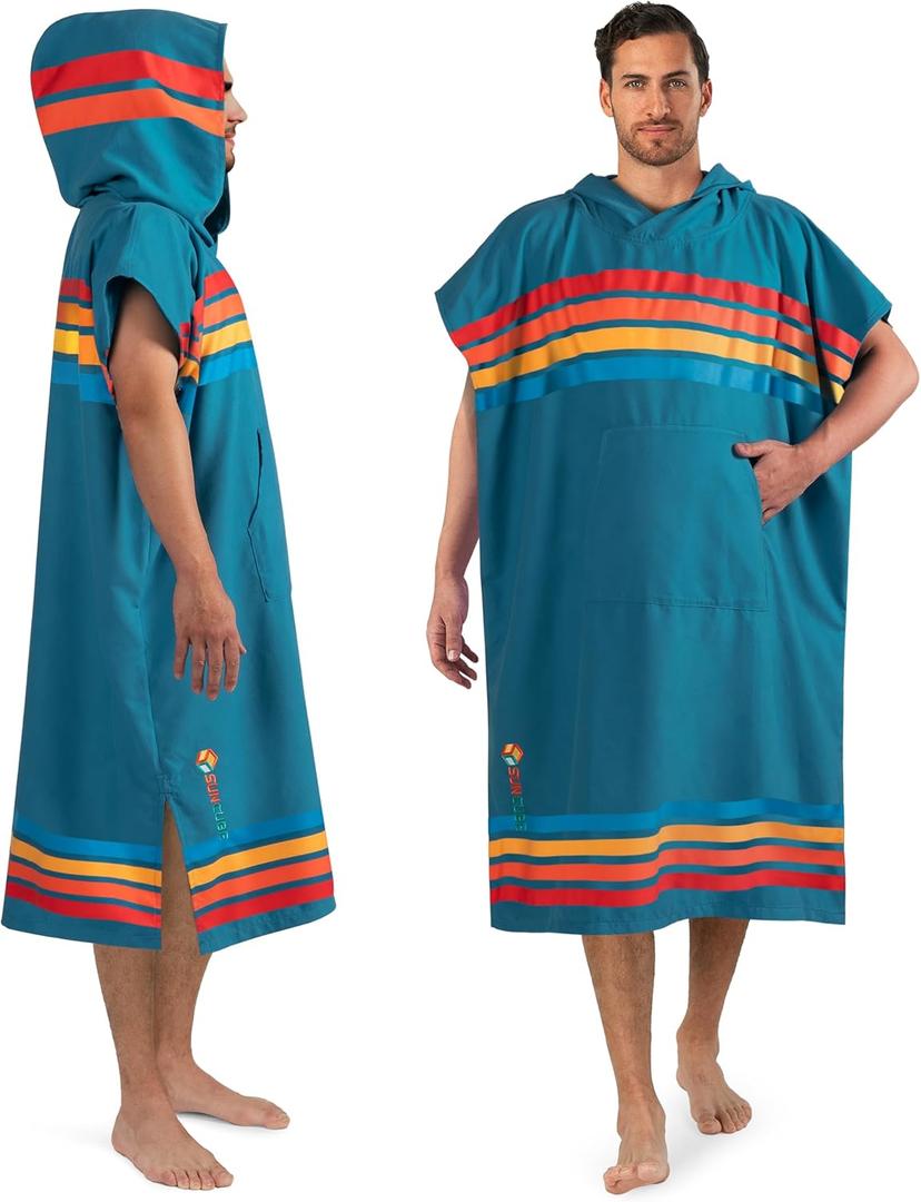 SUN CUBE Surf Poncho Changing Robe with Hood, Quick Dry Microfiber Wetsuit Changing Towel for Surfing Beach Swim Outdoor Sports Men, Absorbent Wearable Towel Cover Up with Pocket, Sunset Blue (One Size)