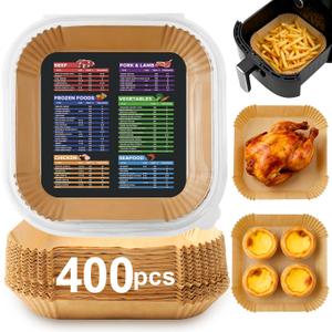 400 Pcs Air Fryer Liners Disposable, 8 Square Unbleached Heavy Duty Air Fryer Paper Liners, Parchment Paper for 5-8 qt Airfryer Basket, Non-Stick & Non-Leak Airfryer Liners for Deep Fryer Accessories