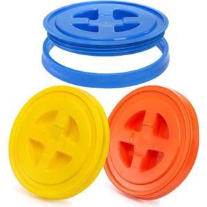 Hacaroa 3 Pieces 5 Gallon Bucket Lids, 12 Inch Plastic Screw Top Seal Lids, Leak-proof Reusable Bucket Twist Lid Caps for Pet Food, Grain, Paint Storage Buckets, 3 Colors