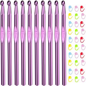 Aeelike 10pcs Size K / 6.5mm Crochet Hooks,Aluminum Crochet Needles and 30pcs Stitch Markers for Beginner and Advanced, Crocheter Hook Set for Learning How to Crochet