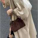 Women Vintage Suede Handbag Small Tote Bag Drawstring Bucket Bag Faux Suede Crossbody Bag Everyday Shoulder Bag Winter Purse