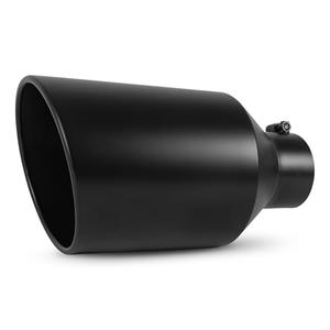 EVERESTWAY Stainless Steel 4 Inch Inlet Diesel Exhaust Tip Tailpipe, 8" Outlet 15" Long Rolled End Angle Cut Bolt On Exhaust Tail Pipe 4"x8"x15" Black Powder Coated Universal Car
