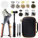 Stainless Steel Grommet Kit (3/8 and 1/4) Includes a Hammer and Bag and 200 10mm and 300 6mm Grommets. Eyelet and Grommet Tool Kit for DIY Tarp Leather Ring Repair and Installation