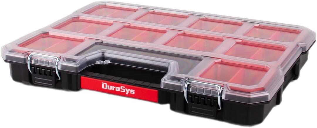 Tools Organizer, Small Parts Storage Toolbox, 17.3 * 13.7 * 2.5" Durable Hardware Box Storage, with Removable Inner Cups
