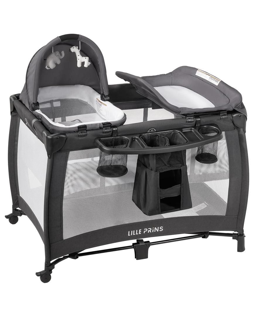 4 in 1 Pack and Play with Bassinet, Diaper Changing Table for Newborn Infant, Portable Baby Playpen for Babies and Toddlers (Black)