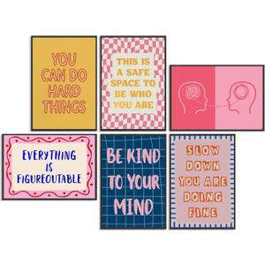 6 Mental Health Poster Prints Wall Decor Inspirational Artwork Daily Reminders Wall Art Psychology Picture Painting for Therapy Office School Counselor Decoration 12x16in No frame