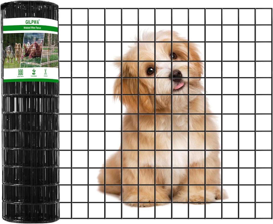 GILPWA Wire Fence, 24 in(H) X 50 ft(L) PVC Coated Welded Wire Fencing 2" X 2" 16GA Garden Border Vinyl Metal Chicken Wire Fencing Mesh Roll for Yard Vegetable Plant Protection Poultry Netting Black