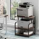 Large Printer Stand with Adjustable Storage Shelf, 3 Tier Printer Cart with Wheels for Home Office Organization, Rolling Table Stand for Heat Press Mini Fridge, Industrial Style (Rustic Brown)