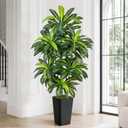 7FT Artificial Dracaena Tree - High-Density Foliage Fake Plant with Black Tall Planter - Faux Yucca Floor Plant for Home Office Decor Indoor