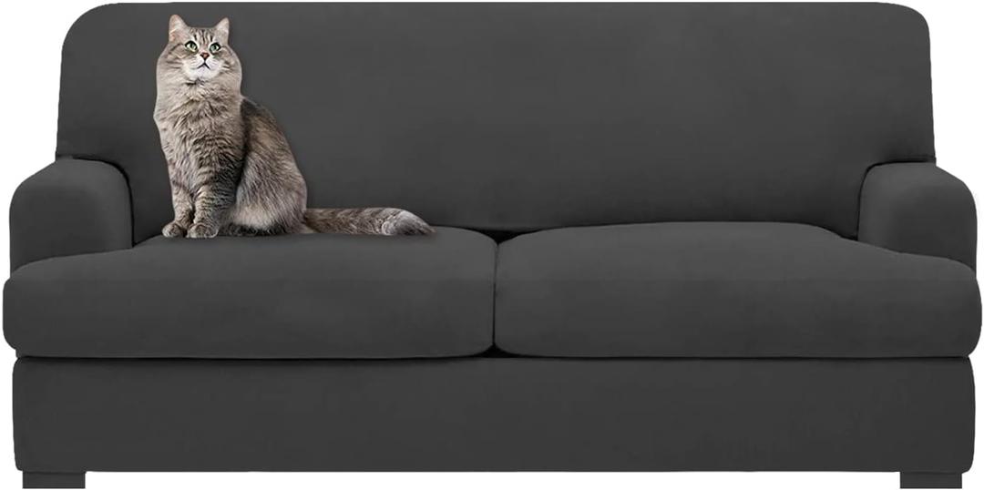molasofa T Cushion Loveseat Slipcover with 2 Individual T Cushion Shape Seat Covers for Home Dcor, 3 Pieces Stretchable, Washable, Non-Pilling, Non-Slip Loveseat Covers (Loveseat,Dark Gray)