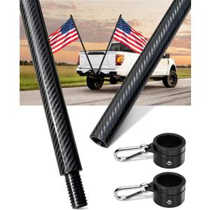 6 Foot Carbon Fiber Flag Pole for Truck, RV, Car, Pickup, Jeep, Trailer, SUV, Vehicle, Heavy Duty Flagpole, Rustproof for All Weather, Without Holder (Black, 1.25 Inch)