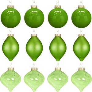 Zomiboo 12 Pcs Lime Green Glass Christmas Ball Ornaments Set 3.15" Hanging Shatterproof Glass Bulbs for Christmas Tree Baubles Bulk for Holiday Xmas Tree Decorations Gifts