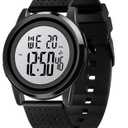 Mens Digital Watch Ultra-Thin Sports Waterproof Simple Watch Stainless Steel Wrist Watch for Men Women (Black)