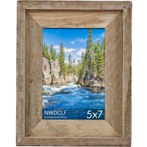 Rustic 5x7 Picture Frame, Reclaimed Barnwood Photo Frame with Real Glass, Distressed Natural Wood Frame for Wall and Tabletop Display, Farmhouse Country Home Office Cabin Dcor
