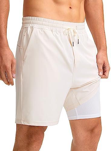 Soothfeel Men's 2 in 1 Running Shorts with Liner 7 Inch Training Gym Athletic Workout Shorts for Men with Zipper Pockets, XL