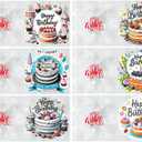 pigpigboss 6 Packs Happy Birthday Diamond Painting Greeting Cards, Birthday Cake Diamond Art Cards with Envelope, Special Shaped Birthday Cake Painting Crads for Adult Birthday Blessing