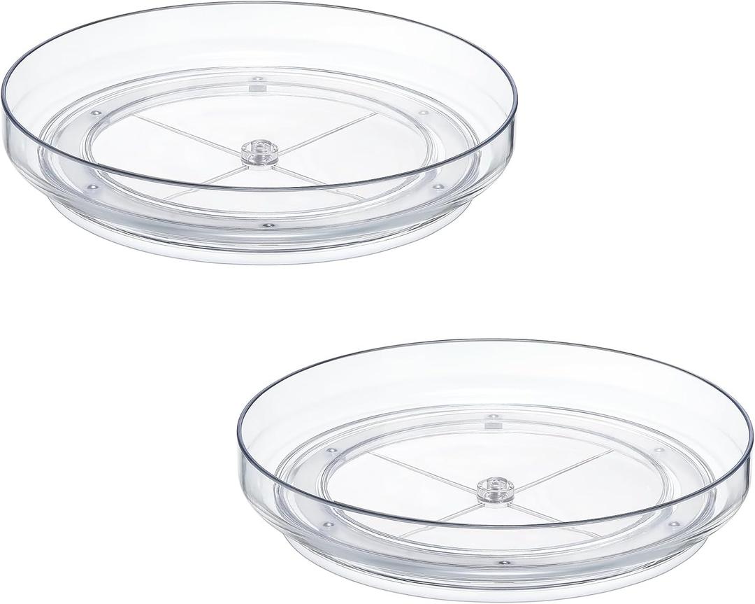 2 Pack, 10 Inch Clear Non-Skid Lazy Susan Organizers - Turntable Rack for Kitchen Cabinet, Pantry Organization and Storage, Fridge, Bathroom Closet, Vanity Countertop Makeup Organizing, Spice Rack