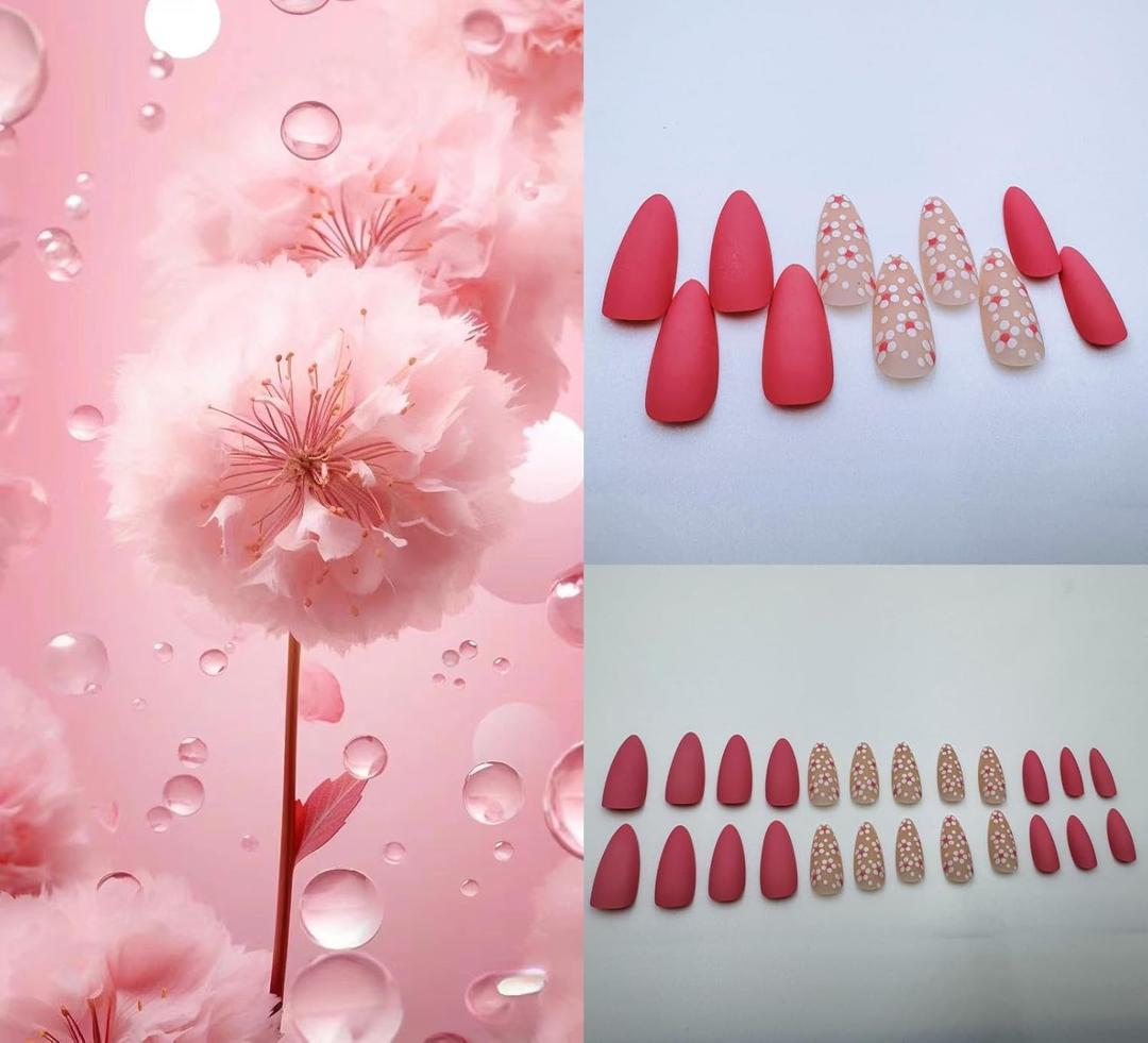 Press on Nails with Designs, Fake Nails Medium Long, 5 Packs (120 Pcs), French Tip Soft Gel Nails, Almond, Frosted, Bright-Diamond, Leopard-Print, Personal Fashion, Glue on Nails Kit