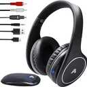 Ansee Wireless TV Headphones for Seniors & Hearing Impaired, Folding Over Ear Headphones with 2.4GHz RF Transmitter Support Optical RCA AUX, No Audio Delay, 100ft Wireless Range (Black)