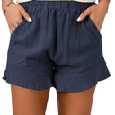 Melliflo Womens High Waist Pocketed Ruffle Solid Shorts 2024 New Fshion Casual Loose Summer Shorts Size Large