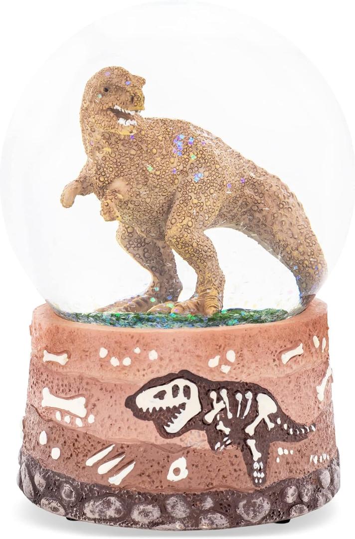 Elanze Designs T-Rex Tyrannosaurus Fossils Brown Paleontologist Bone Dig Skeleton Science STEM Footprints Museum 100MM Musical Glitter Dinosaur Snow Globe Plays Tune Born Free