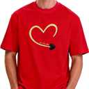 Womens Mens Lover Heart T-Shirt Couples Matching Casual Shirts Crew Neck Shirts Short Sleeve Tops (Red, M)