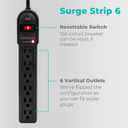 KMC 6-Outlet Surge Protector Power Strip 2-Pack, 900 Joules, 4-Foot Extension Cord, Overload Protection, Black