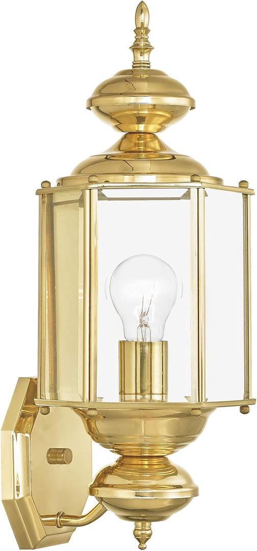 Livex Lighting 2006-02 Basics 1 Light PB Outdoor Wall Lantern, Polished Brass, 7"W x 17.5"H