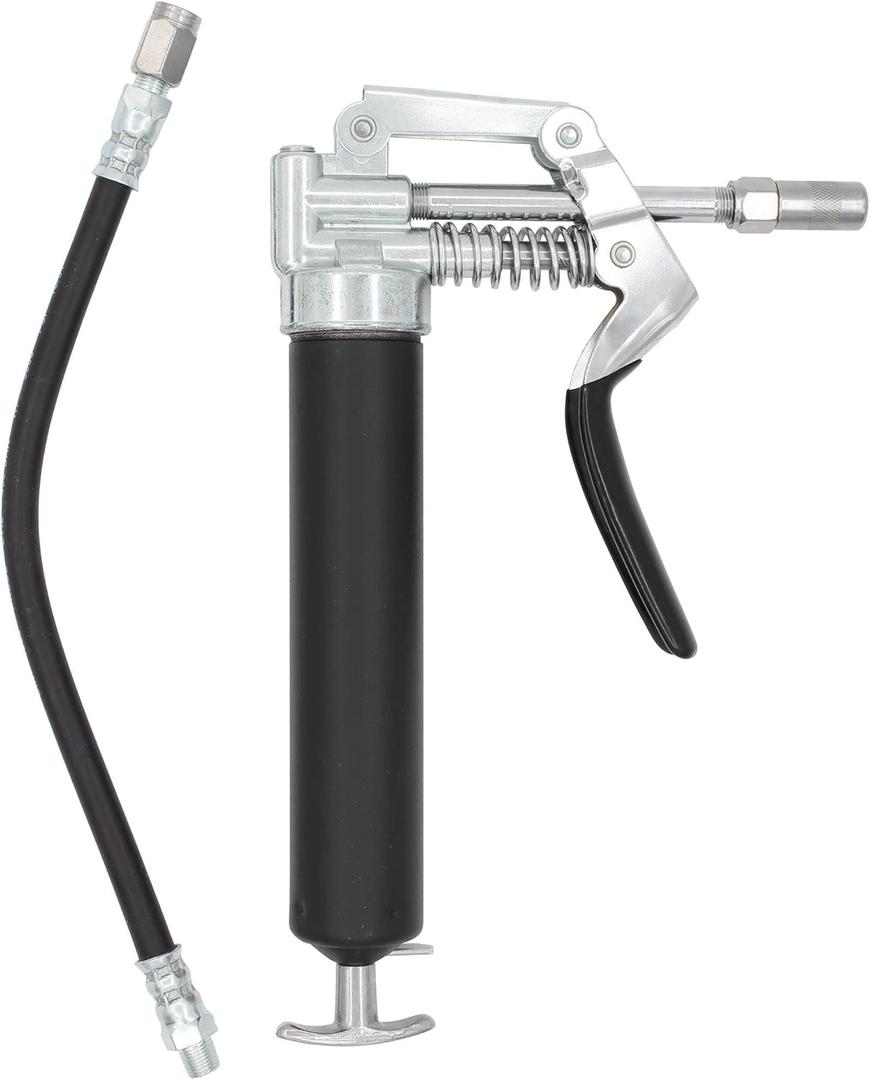LubriMatic 30-800 Heavy Duty Mini Grease Gun w/ Pipe and Hose, Black/Silver (EXP 05/26/27)