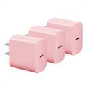 USB-C Charger Block 3-Pack for Apple Watch iPhone 16 15 14 13 12 11, Type-C PD Fast Charging 20w Power Adapter Wall Charging Plug Cube for iPad 2025 2024 2022 2020, Pink