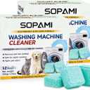 SOPAMI Washing Machine Cleaner Tablets 24-Pack (12 Month Supply) for HE/Top/Front Load Washers - Removes Stubborn Pet Hair, Odors, Mold & Residue, Septic Safe & Fragrance Free