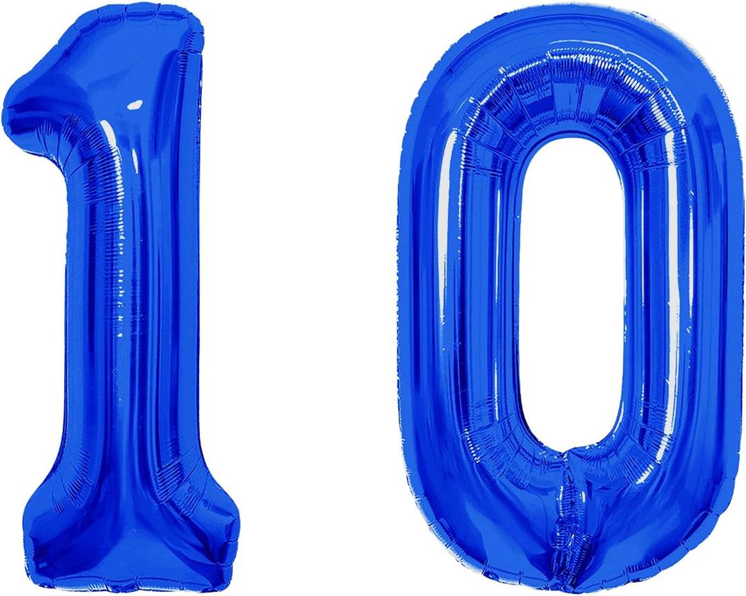 40 Inch Navy Blue 10 Number Balloons, Giant Jumbo Helium Mylar Foil Navy Blue Number Balloons for Birthday, Navy Blue Mylar Digital Balloons for 10th Birthday, Anniversary Party Decorations Supplies