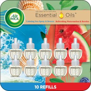 Air Wick Plug in Scented Oil Refill, 10ct, Calming Sea Spray Breeze and Watermelon, Air Freshener, Essential Oils