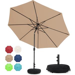 Sundale Outdoor 10 ft Patio Umbrella with Sand Bag Umbrella Base Included, Outdoor Umbrella with Tilt and Crank, Tan