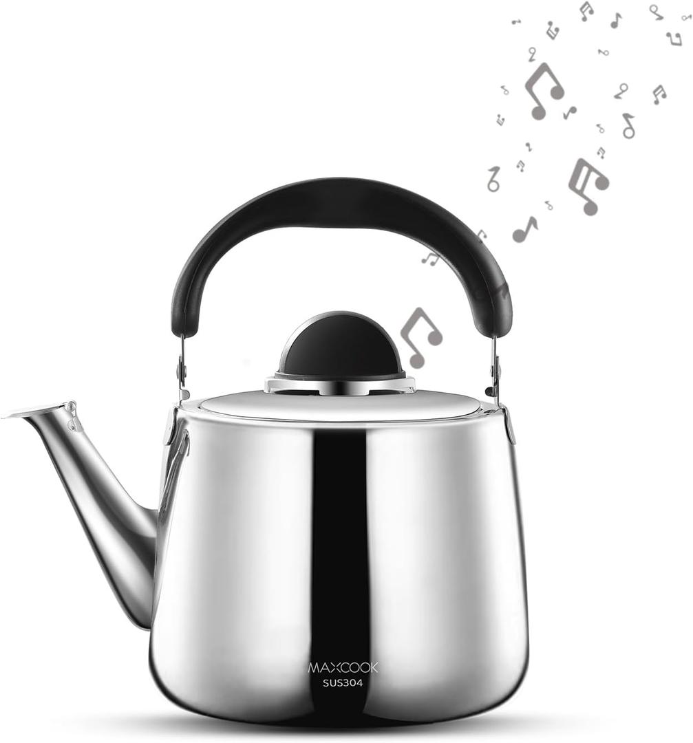 Tea Kettle, 18/8 Stainless Steel Whistling Teapot, 6 Quart, Fast Boiling, Heat Resistant Handle (6L,Silver)