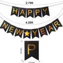 2 x Happy New Years Decorations Banner 2026, Black Gold Nye New Years Eve Party Supplies for NYE Decorations Photo Props for Home Wall Fireplace Mantel Fireplace