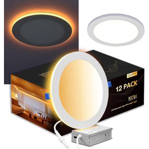 CycevSun 12 Pack 8 Inch LED Recessed Lighting with Night Light, 120-277V
