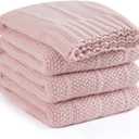 Carriediosa Knit Throw Blanket for Couch 50" X 60", Soft Cozy Stripe Pattern Cable Knitted Throws Fall Fluffy Textured Solid Home Decor Blankets Couch Cover for Bed Sofa, Dusty Pink