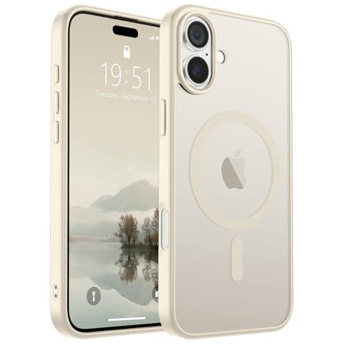 SUPFINE Magnetic for iPhone 16 Case (Compatible with MagSafe) (Military Grade Drop Protection) Slim Translucent Matte Shockproof with Anti-Fingerprint Phone Case,Antique White
