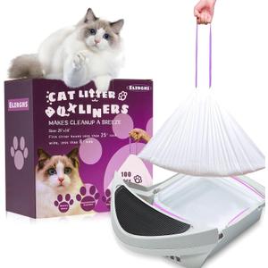 100 Pack Drawstring Cat Litter Box Liners Compatible with Litter-Robot 3/4, Waste Bags Heavy Duty for Automatic Self Cleaning Litter Box
