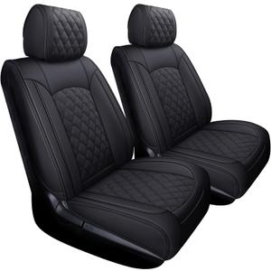 YIERTAI Seat Covers Compatible with Toyota Tundra for 2008-2025 Crewmax Double Cab SR5 Limited Platinum TRD Pro Truck Waterproof Leather Seat Covers (2 PCS Front only/Black)