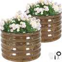 G GOOD GAIN Round Raised Garden Bed - 2Pcs 2x2x1ft Galvanized Steel Planter Boxes Outdoor with Rubber Edge Trim | Metal Raised Beds for Gardening Vegetables Flowers Fruits Herbs (Wood Grain)
