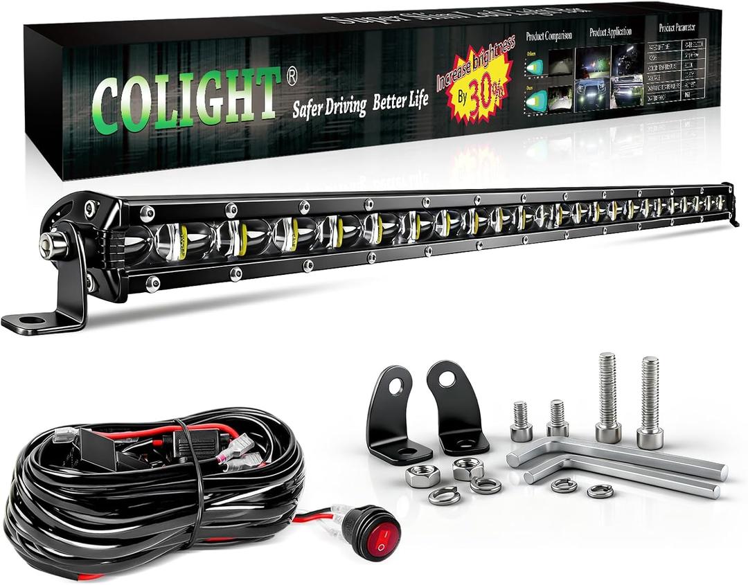 CO LIGHT Led Light Bar Single 26 inch Slim Single Row Lightbar Driving Combo Beam Off Road Work Lights with Mounting Brackets & 6D Reflectors for Truck, Car, Cabin, Boat, ATV, UTV