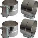 Exhaust Clamps Band Clamp 5" Lap Joint - Stainless Steel Lap Joint Exhaust Band Clamp With 1 Block 4Pcs For 5" Od To 5" Id Exhaust Pipe, Muffler, Elbow And Exhaust Tubing Connection(4 Pack)