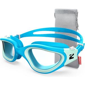 ZIONOR Swim Goggles, G1 SE Swimming Goggles Anti-Fog for Adult Men Women (One Size, B3-clear Lens Blue Frame)