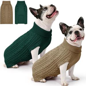 Lorehelina 1 Pack Dog Sweaters for Medium Dogs Winter Turtleneck Pullover Cable Knit Fleece Stretch Frenchie Dachshund Pug Corgi Beagle Boy Girl Pet Clothes (M Green)